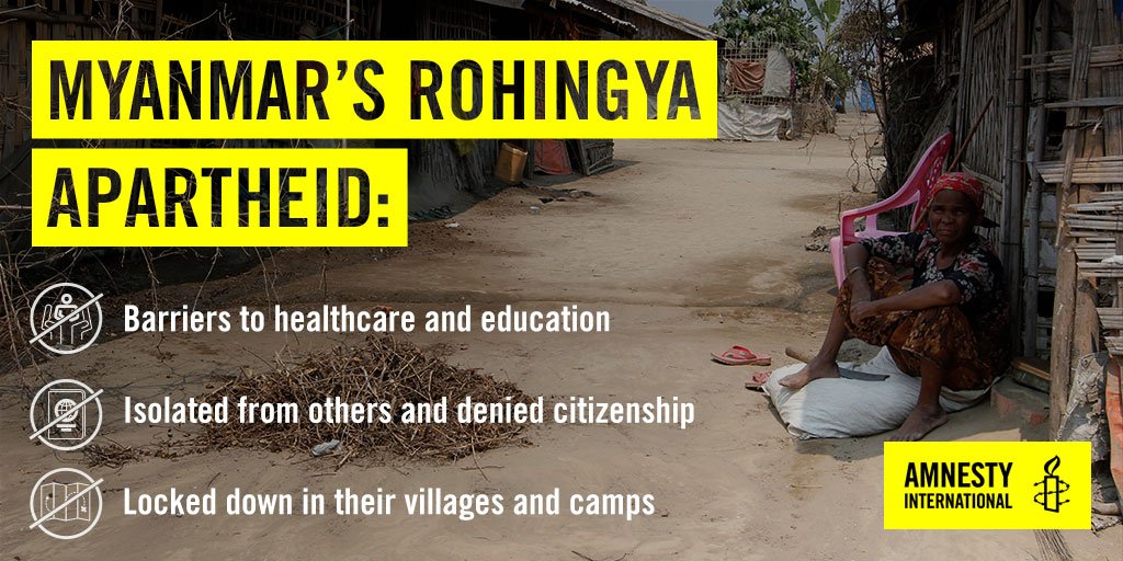 amnestyusa's tweet photo. The dehumanizing apartheid regime in Myanmar is the root cause of the #Rohingya crisis. Learn more: https://t.co/QUYFsZime9 https://t.co/1kUJUSnXVd