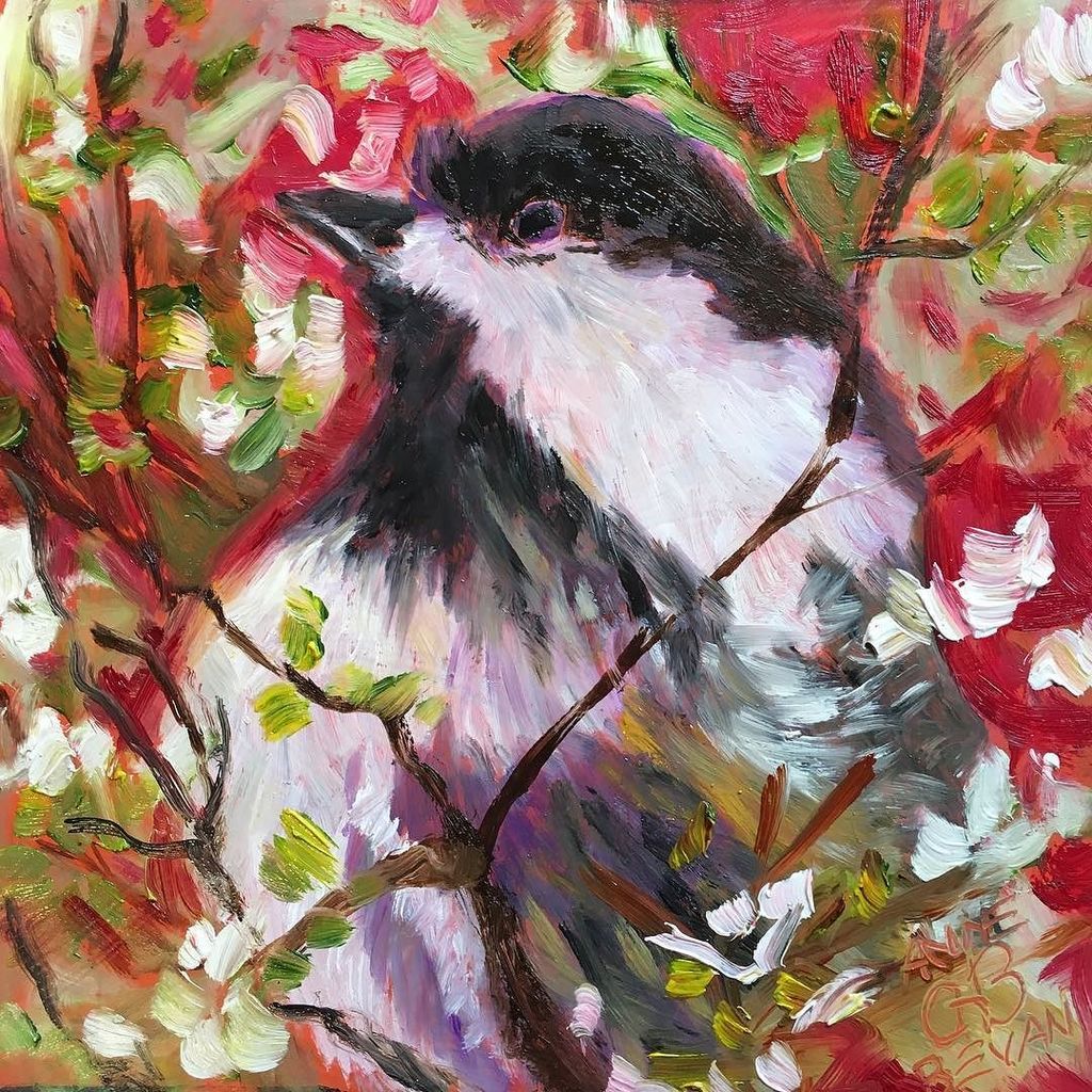 wncpainter's tweet photo. Chickadee in a cherry tree #chickadee #oilpainting #birdart #perfectgift #spreesy Anne@annebevan.com https://t.co/lG3qwODiBw https://t.co/k7K7R6gftW