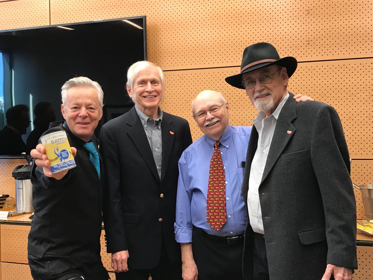 DuaneEddy's tweet photo. .@tommyemmanuel says “Save your dimes, kids” in his repro @gretsch bank. With @fredgretsch and John Knowles cgp, always great to visit with our musician family and dear friends @countrymusichof 
#gretschguitars #chetatkins #thumbpickers #guitarplayer #nashville https://t.co/IAAszYZkt5