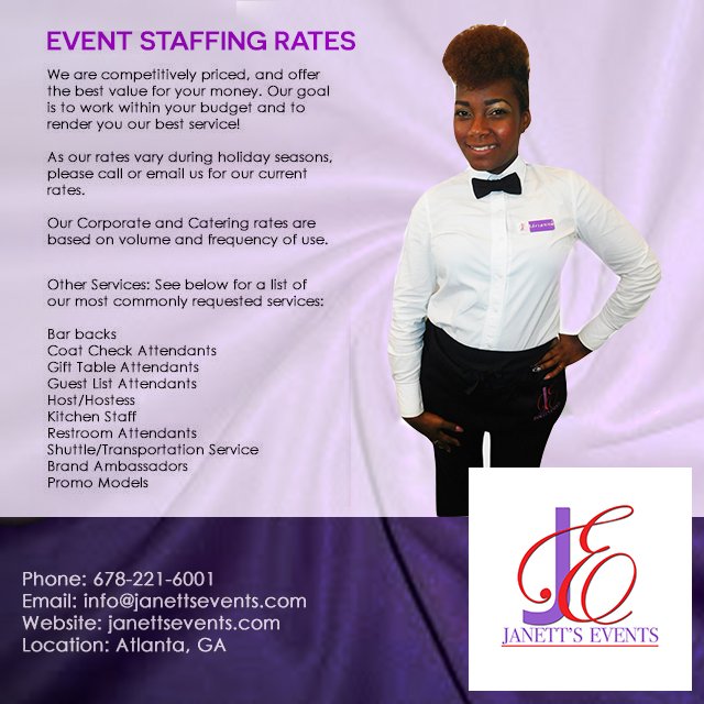 Janetts_Events's tweet image. #Atlanta #Events  #Atlantastaffing #Atlstaff #Atlanteventstaff #Atlantwaitstaff.
