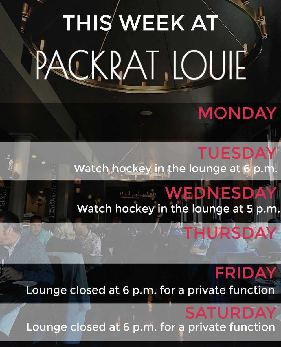 Check out what's happening this week at Packrat Louie. We have two private functions this weekend in our lounge, but our restaurant is OPEN and happy to have you for lunch, dinner or a late night snack.
#yegfood #yegeats #yegdining #yegfinedining #yegevents #oldstrath #onwhyte