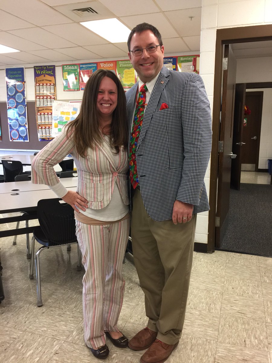 BandmasterJJH's tweet photo. 2017 Teacher Conferences Royal Court’s KING &amp; QUEEN! #BestDressed #WhenYouGotItFlauntIt #IfEveryoneCouldPullItOffThenNoOneWould!  #Traditions #ChristmasTie #USAflagPin #ILoveMyJob #PuttingThisOnSocialMediaToEmbarrasMyKidsOneDay https://t.co/3TQFDBZBOz