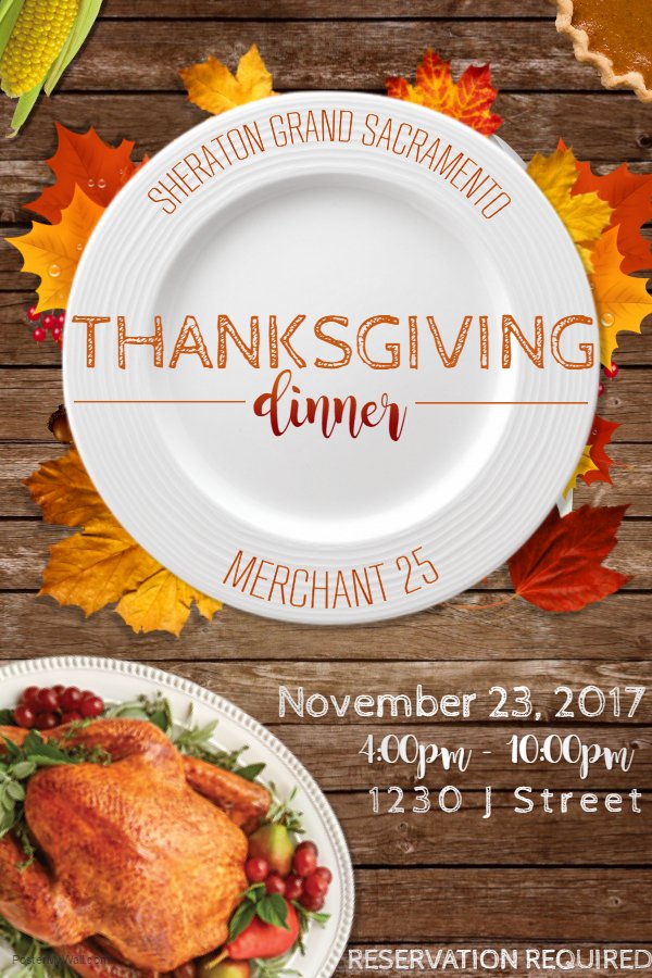 Enjoy a delicious Thanksgiving Dinner with family and friends at our amazing #Merchant25 restaurant from 4:00PM - 10:00PM! Reservations can be made by calling 916-869-9247. 

We look forward to hearing from you soon!🦃🍴🏨
#VisitSacramento #SacramentoThanksgiving