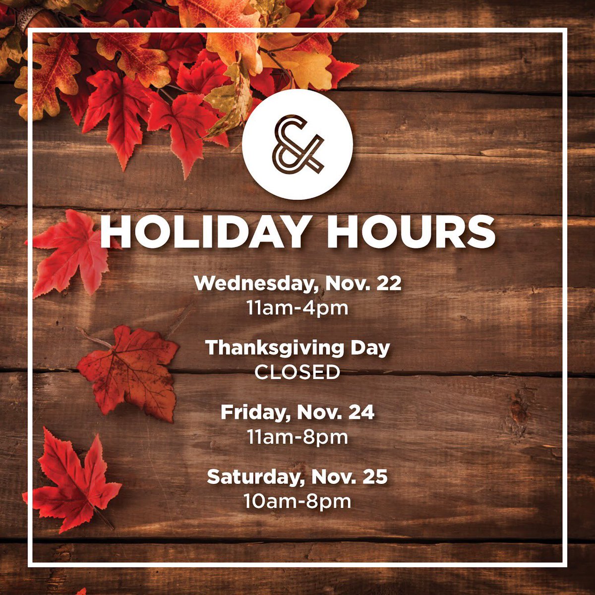 Jackson_JamesMC's tweet photo. We're closing early Wednesday, and closed Thursday for the holiday. Everyone have a safe and happy Thanksgiving and we'll see ya this weekend! https://t.co/USh9imcLcI