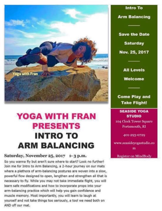 SeasideYogaRI's tweet photo. This Saturday, we are hosting an Intro to Arm Balancing Workshop! Find yourself upside down on your mat with Fran 1-3pm #PortsmouthRI #Yoga #ArmBalancing https://t.co/ICIpbsFEGZ