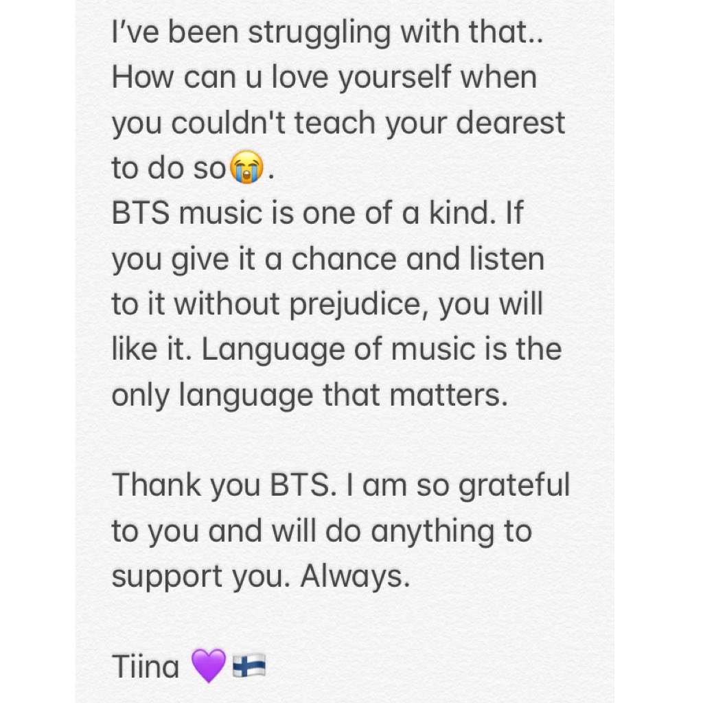 TiinaD_'s tweet photo. Notes from #eommasquad

This is who I am and why I’m really here for @BTS_twt 💜

They made me listen to music again, after 20 years. And I love it.

#BTSisNotYourAverageBoyband https://t.co/7U2pohbCk0