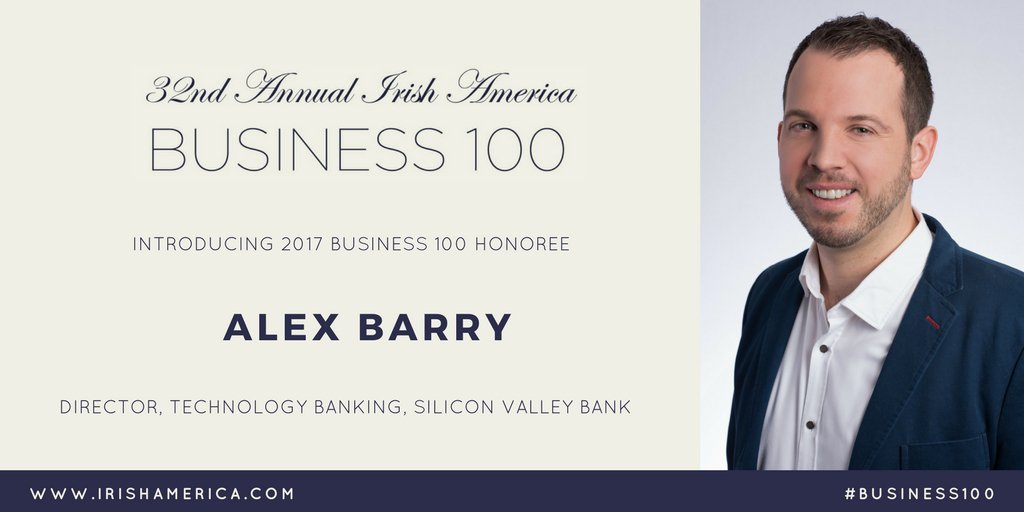 irishamerica's tweet photo. We are thrilled to introduce Alex Barry, Director in Technology Banking with Silicon Valley Bank (SVB) as one of Irish America's 2017 #Business100 honorees. 

Congratulations to Alex for all of his achievements to date.

#gno100 #honoree @alxbarry @SVB_Financial https://t.co/ACz9B19Pck