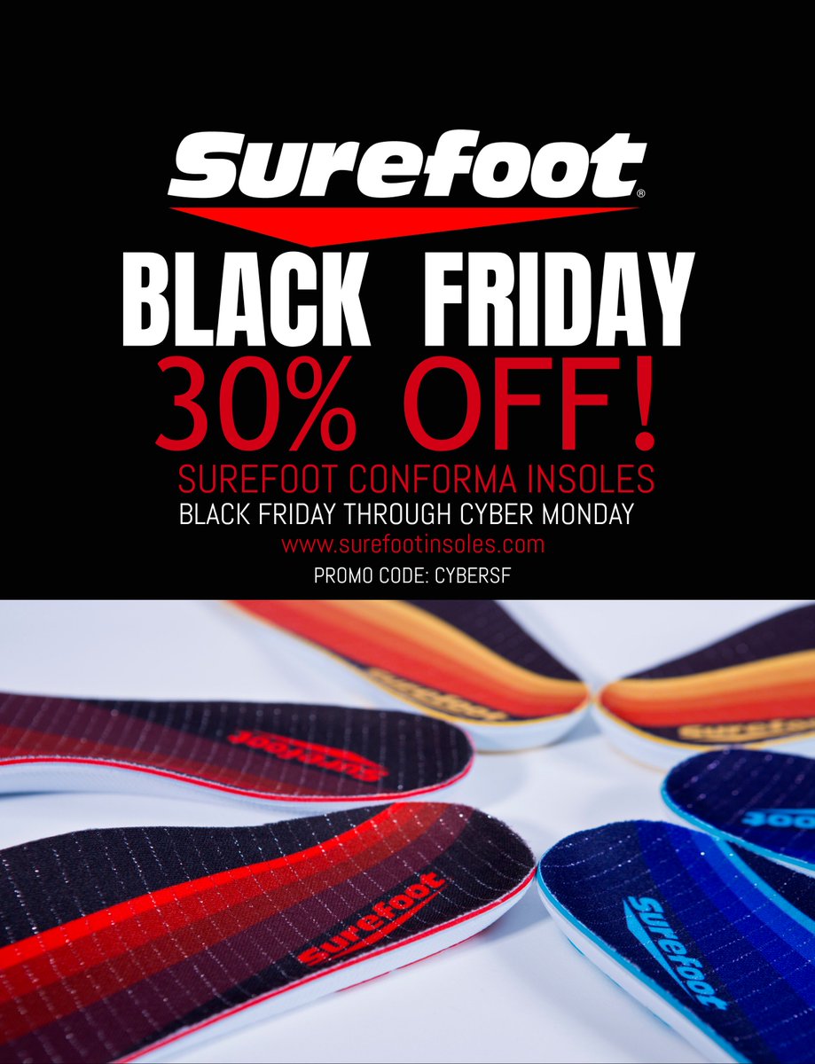 SurefootSkiing's tweet photo. This weekend! Save 30% off of our out-of-the-box Surefoot Conforma Insoles. Your feet will thank you. https://t.co/BZISWkEBOB