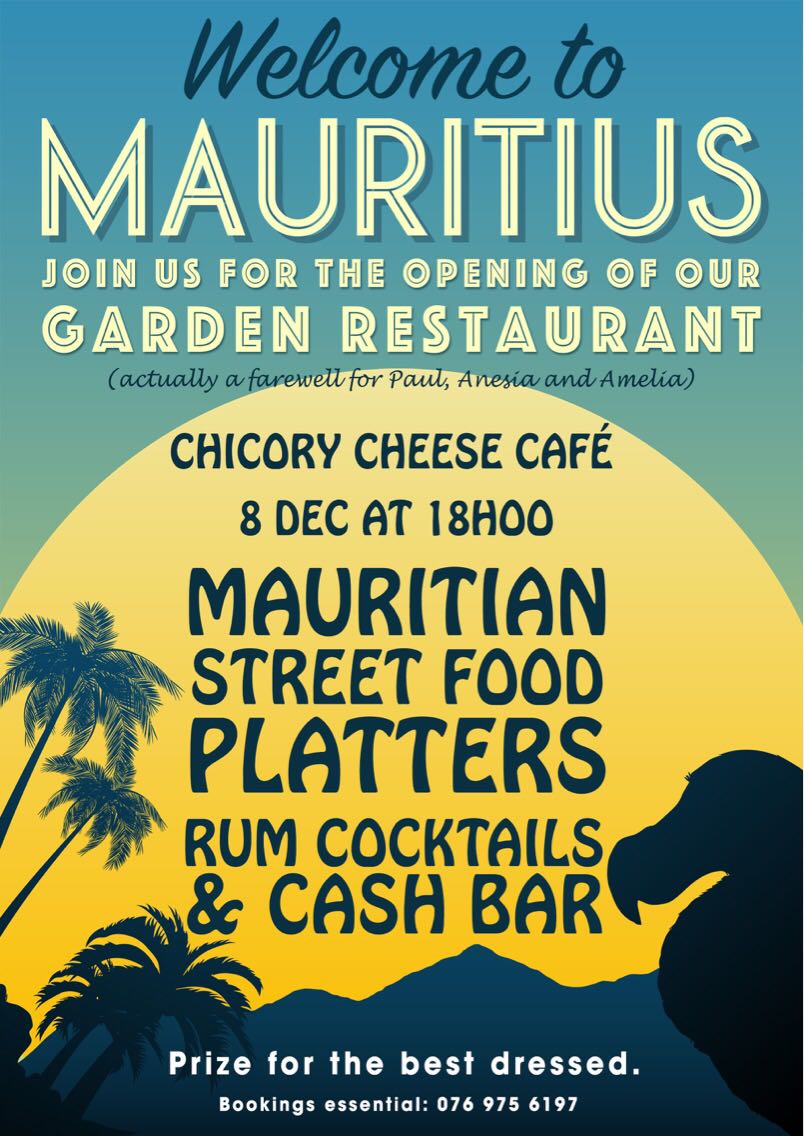 Join us on the 8th of December for some rum cocktails 🍹and yummy platters. Bookings essential 076 975 6197 🎉