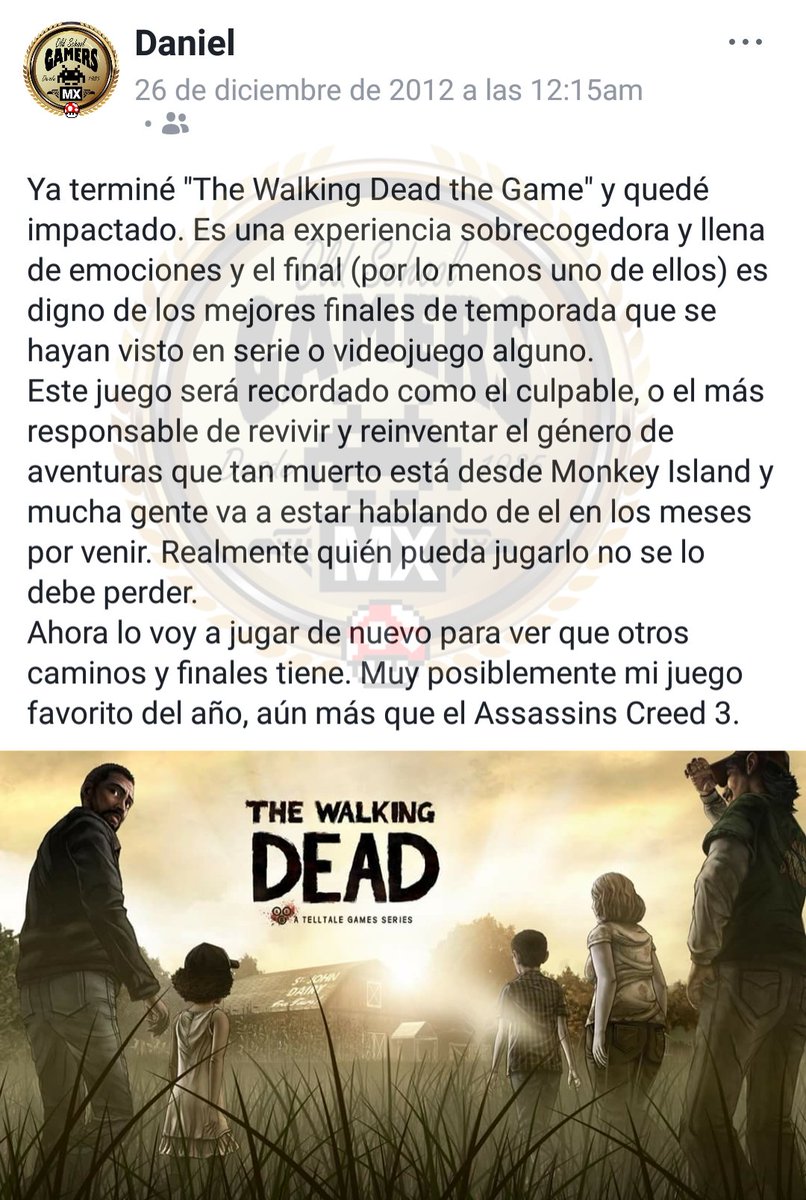 DannoVG's tweet photo. Ayer se cumplieron 5 años de que @telltalegames lanzó el último episodio de la 1er temporada de #TheWalkingDead . Yo terminé el juego en PC un mes después y aquí les comparto mi comentario en Facebook de aquél entonces, y por cierto, sí fue #GOTY...
#Preparefortheend en 2018 https://t.co/9fc24W424c