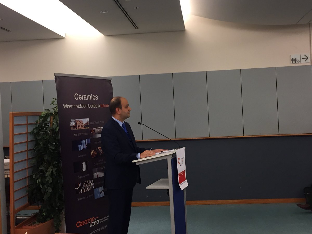 CerameUnie's tweet photo. Kalin Tomov, from the Bulgarian Perm Rep, is at the Annual EPCF dinner and presents his position on the EU  Industrial strategy. https://t.co/Aq1BCoKWX7