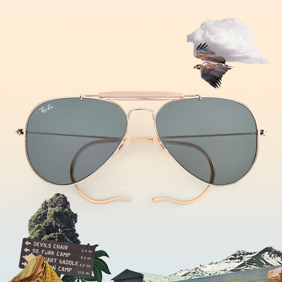 ray_ban's tweet photo. Designed for outdoor leisure // Weekend warriors stay bold in Aviator Outdoorsman, a reinvention of the classic Aviator, featuring a brow bar to stop sweat getting into your eyes and curved temple tips for a secure perfect fit @ https://t.co/FC7PMS7ni5 https://t.co/S6Fzl0PjJL