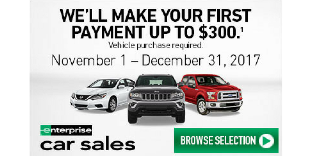 mcuonline's tweet photo. @EnterpriseCS will make your FIRST PAYMENT up to $300 with a used vehicle. https://t.co/EOS9u89OUu

#EnterpriseCarSales #holidayride https://t.co/nZkD4QDcqQ
