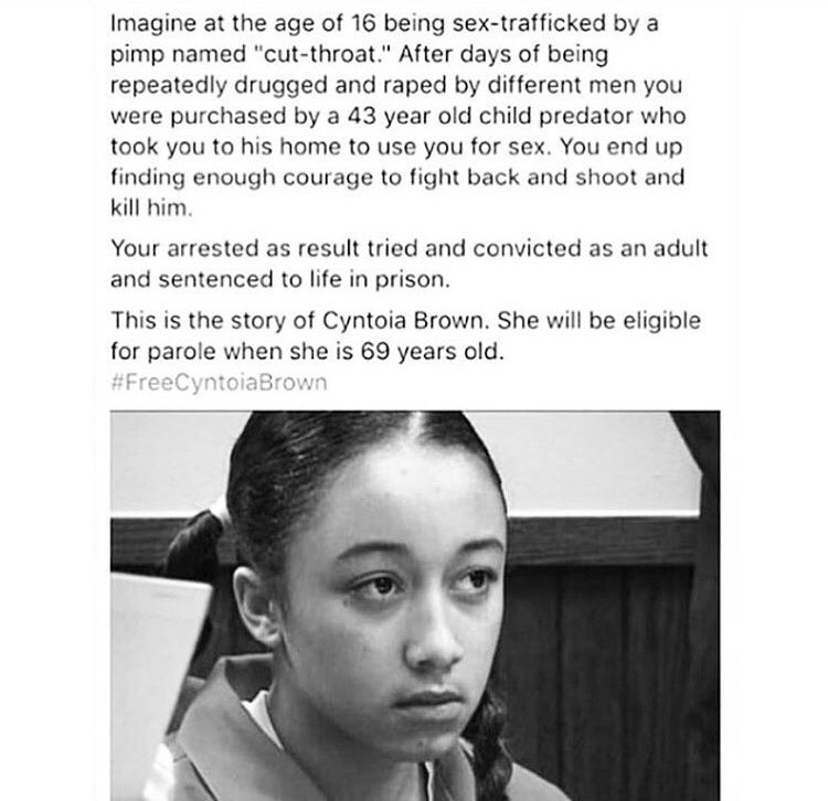 amrezy's tweet photo. Arrested &amp; sentenced for defending herself????? What kind of world are we living in? #FreeCyntoniaBrown https://t.co/KpjQ44EAsx