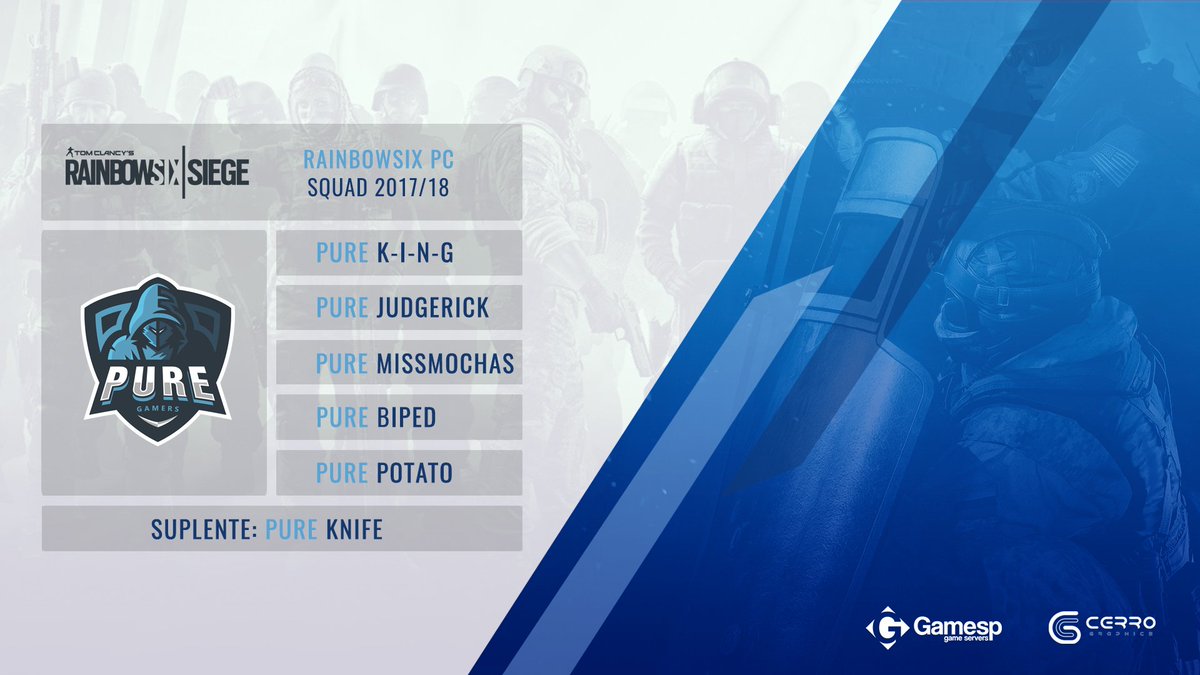 wepureGamers's tweet photo. ¡BIENVENIDOS!
Tenemos el gusto de presentar al nuevo equipo de #Rainbow6 en #PC que nos representará!

Ellos son:
@ExpenKing - Capitán
@JudgeRichar
@OficialMochas
@StrkPotato
#Biped
#Knife - Suplente

Equipo que jugará la #PredatorR6Major de la @ESLRainbowSix 

#pureFamily https://t.co/EQihNFn5ZF