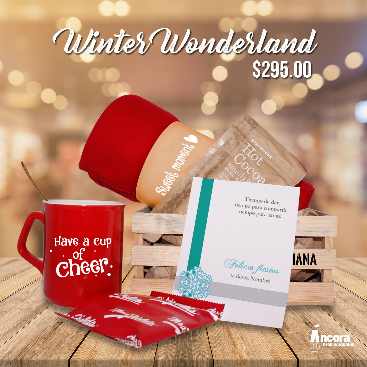AncoraTrade's tweet photo. Regala Momentos Agradables en esta Navidad 🎄🎁 
Incluye: taza, cuchara de madera, manta polar, sobre de chocolate Starbucks, galleta Mrs. Fields y tarjeta personalizada 😉
Todo en un huacal con el nombre de esa persona especial  ❤ https://t.co/8rsThTubp4