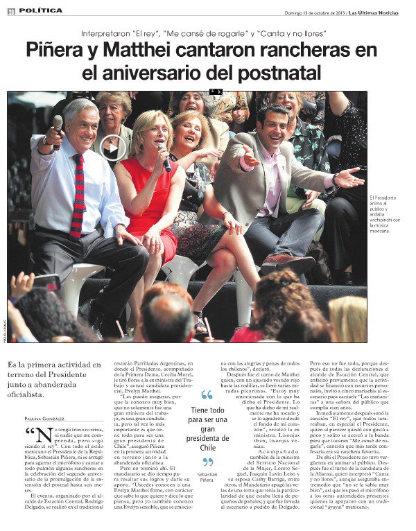 paulanarvaezo's tweet photo. Sebastián Piñera critica a la Presidenta @mbachelet por su reunión con el senador Alejandro Guillier, candidato de la Nueva Mayoría. Parece que olvidó que siendo Presidente se reunió con la candidata Evelyn Matthei. Hagamos memoria: https://t.co/KtxRDm0bak