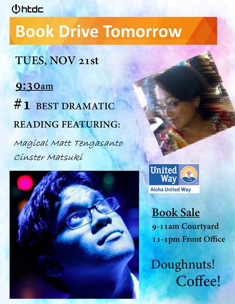 HTDCorg's tweet photo. #AUW Book Drive at #MIC96822 just starts! Join us for the #1 BEST DRAMATIC READING! Fiction books, children books, DVDs, CDs, coffee, donuts, and more! Please come and support @alohaunitedway! https://t.co/E1BmvRZ532
