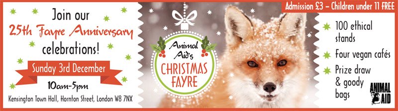 AnimalAidFayre's tweet photo. Its just #12Days until @AnimalAid’s Christmas Fayre 
Animal charities &amp; sanctuaries are at its heart – do come &amp;
support @AFR_UK @AnimalsAsiaUK @AnimalsInNeedUK @AnimalSOSSLanka @AnimalSpayNIntl @BaanUnrakRescue
#ChristmasFayreCountdown Please RT/Follow for updates 
#veganhour https://t.co/TFAzvSKsbq