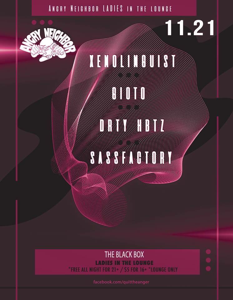 subdotmission's tweet photo. Tonight! #ElectronicTuesdays at @TheBlackBox5280 w/ @KASTLE #Gila + @quittheanger lounge takeover w/ @xenolinguist23 #DrtyHbtz #Gioto #Sassfactory! 21+FREE BEFORE 10! Lounge is FREE all night for 21 +! Music at 9pm! 🔊🎶🎶💃🔥🔥⬛️ https://t.co/pSf8tyb1bm