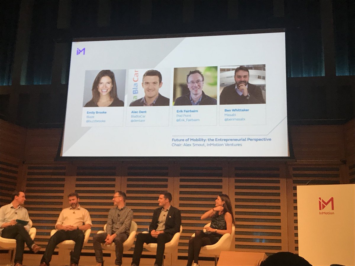 WeAreFieldHouse's tweet photo. What does the #FutureOfMobility look like for #entrepreneurs? @buzzbrooke of @blazefeed , @dentanr of @BlaBlaCar, @Erik_Fairbairn at @Pod_Point and @benmasabi at @Masabi_com discuss the #SharedEconomy in the modern day 🚗 🚲 #IMinvest @InMotionVenture https://t.co/3HKKEXiXJS