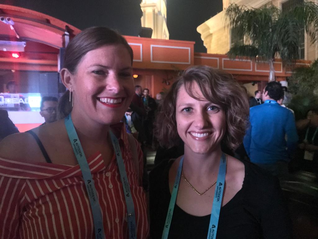 AutodeskFdn's tweet photo. The Block Party we'll be talking about for ages — @SarahMohland and @egoldenberg294 from @MASSDesignLab seen having a great time at #AU2017! Glad you could join us! https://t.co/cnmGkf8Z5N
