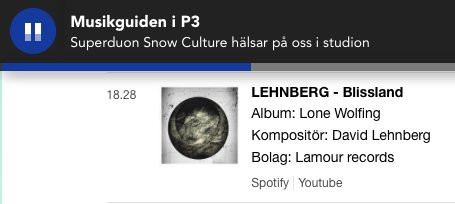 DavidLehnberg's tweet photo. Tack @MusikguideniP3 för att ni spelade min nya låt ’Blissland’ ikväll! Det betyder mycket! <3 <3 <3 
#LEHNBERG #LoneWolfing #Blissland https://t.co/6P6KFBoFts