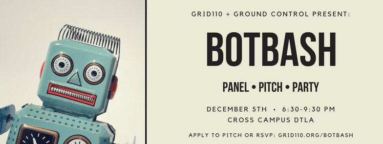 Working on an AI or machine learning product? Submit your pitch to #BotBashLA on 12/5 in DTLA - <a href="/macadaan/">Mike Macadaan</a> will be judging alongside <a href="/therealmikeepps/">Mike Epps</a> and @mraudreywu Free event - spots are limited! Details + RSVP: grid110.org/botbash/