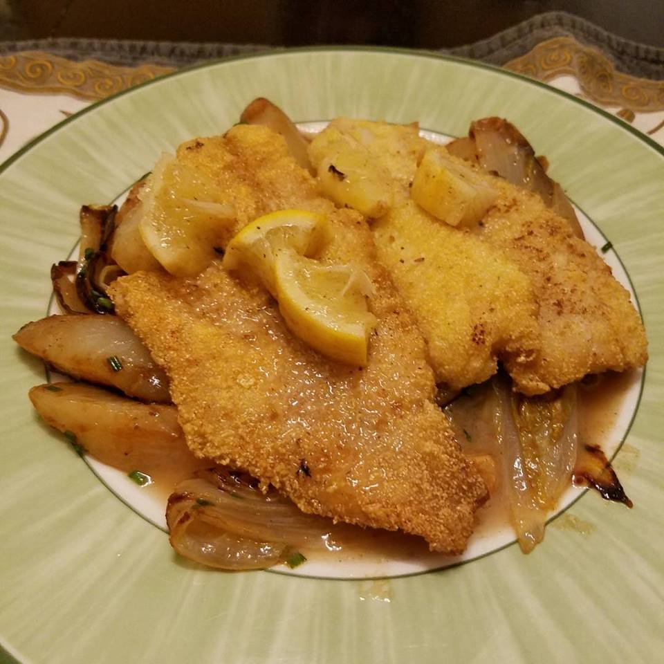 ErcTuti's tweet photo. Crispy Flounders with Endive,Pears and Meyer Lemon in a White Wine reduction sauce..... https://t.co/wbLgOcMCjW