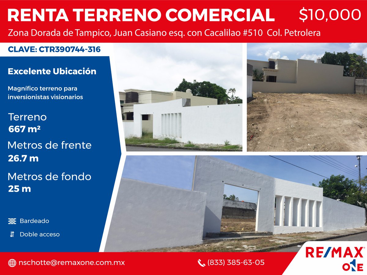 Excelente terreno comercial en renta, cuenta con 667m2.
¡Llámanos proporcionando la clave; CTR390744-316 y con gusto te atenderemos!
2-24-04-45 y 2-24-01-10
#RemaxOne