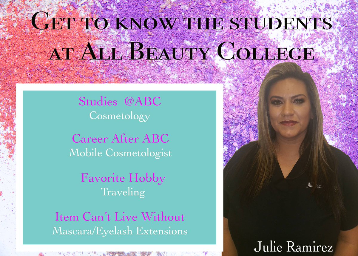 abcollegeedu's tweet photo. Say hello 👋 to Julie! One of All Beauty College's students 😍💅💇‍♀️💄Dare to take the dream at https://t.co/feGx88VxVz!

#beauty #college #ourstudents #bio #learningtheABCs #kingman #lakehavasucity #fortmohave #arizona https://t.co/UQ4cCYi36E