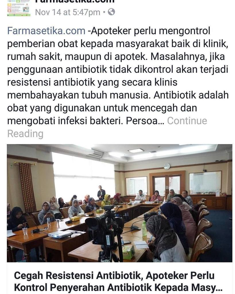 farmasetika_com's tweet photo. https://t.co/Yk6D0HtiLI -Apoteker perlu mengontrol pemberian obat kepada masyarakat baik di klinik, rumah sakit, maupun di apotek. Masalahnya, jika penggunaan antibiotik tidak dikontrol akan terjadi resistensi antibiotik yang secara klinis membahayakan t… https://t.co/uuvXA7Nz3S https://t.co/ZBofQbFRmo