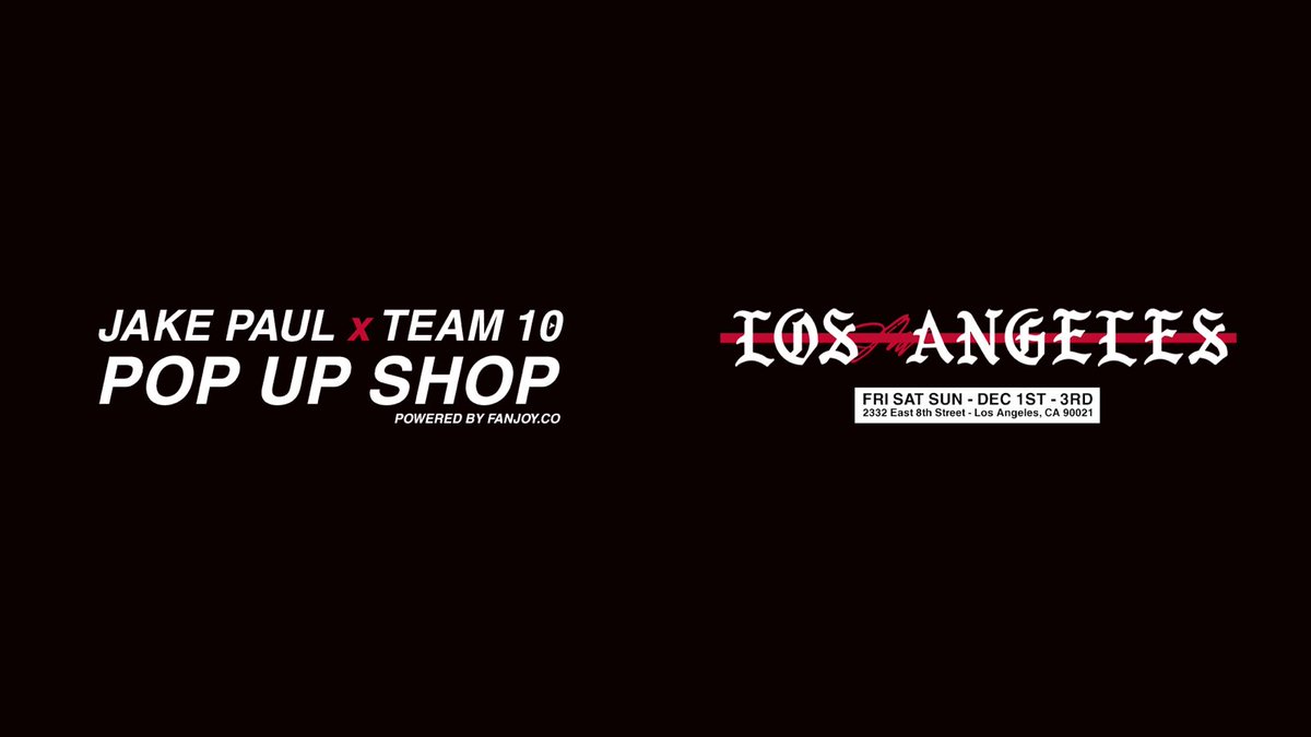 jakepaul's tweet photo. AYYYYYOOOO SQUAAAAD IT’S ABOUT TO BE LIT UP IN THE POP UP brooo... Exclusive merch..... Photo Ops.... Exclusive experiences.... EXCLUSIVE EXCLUSIVENESS.... Me and the fammmm Team 10🔥Let’s gooooooo💥CYA THERE! https://t.co/kpCRXmH8y5 https://t.co/0finvIREYB