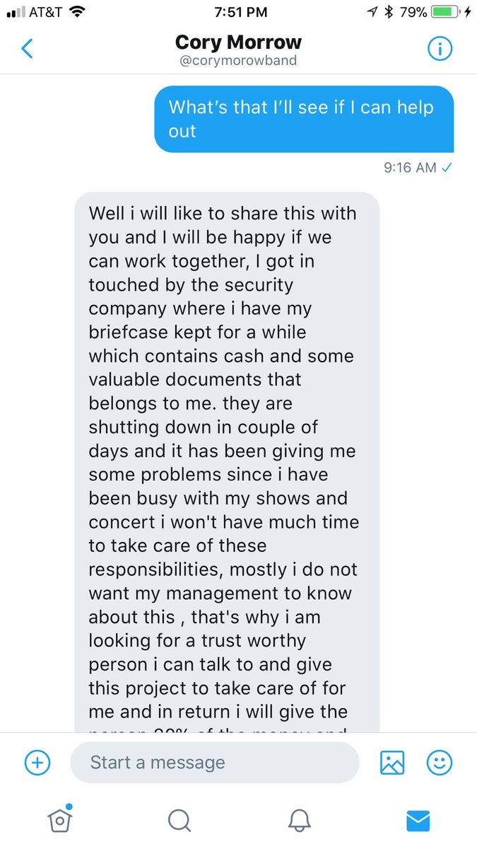 COPEasy's tweet photo. @corymorrowband someone’s using you name sending people messages https://t.co/cJi6Z3yBKS