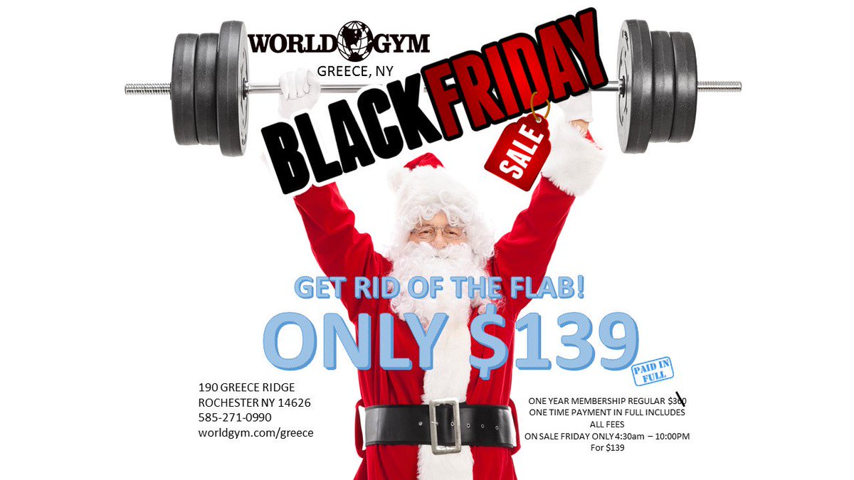 WorldGymGreece's tweet photo. OMG....  We started our BLACK FRIDAY SALE TODAY!!!!!  #BlackFriday #GetFit #newyearsresolution #Christmas #ThanksgivingWeek https://t.co/xWjbKB8zqe