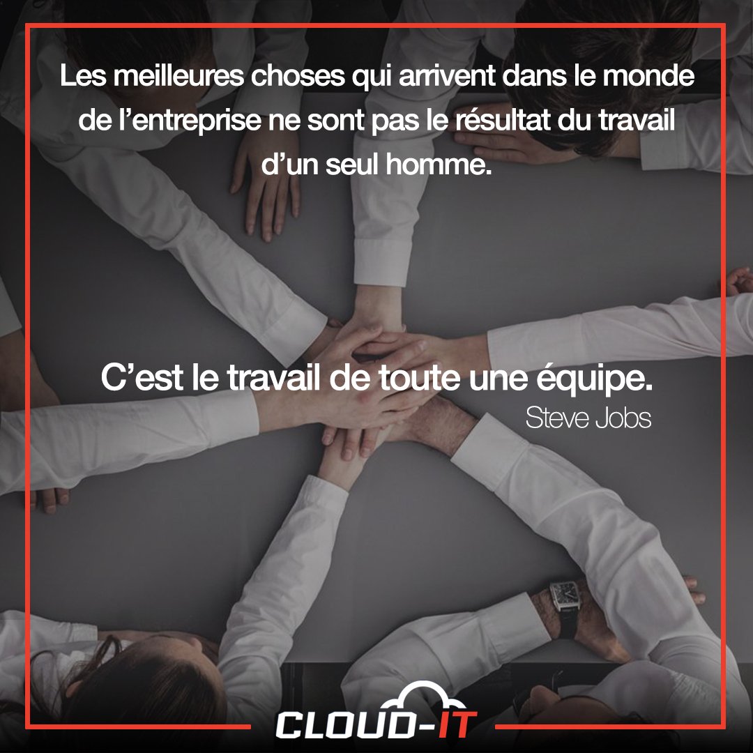 SnoelCloudIT's tweet photo. Les meilleures choses qui arrivent dans le monde de l'entreprise ne sont pas le résultat du travail d'un seul homme. C'est le travail de toute une équipe. 
-
-
-
#stevejobs #equipe #citation #office365 #microsoft #collaboration #cloud https://t.co/TJyE3Ph8aB