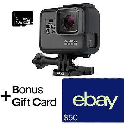 eBay's tweet image. Here's a deal you don't want to miss. GoPro Hero6 Black + a bonus of a $50 GC &amp;amp; 16GB MicroSD Card! #FillYourCartWithColor ebay.to/2zUVhJT