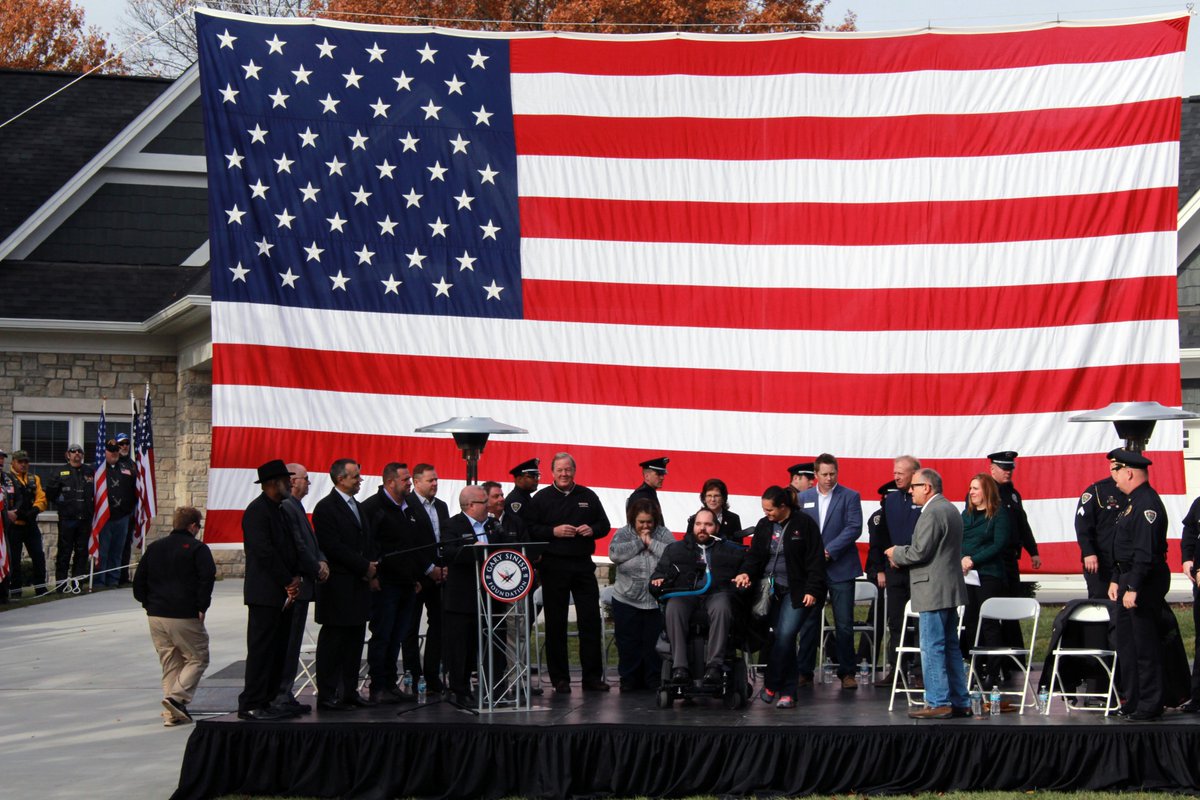 CityofBallwinMO's tweet photo. All of Ballwin's elected officials were in attendance at the Home Dedication today for Mike and Sarah Flamion. Thank you to the board, the mayor @Pogue63021 , and every single community member who made this home possible #BallwinStrong @BallwinPolice https://t.co/y5feEKySte