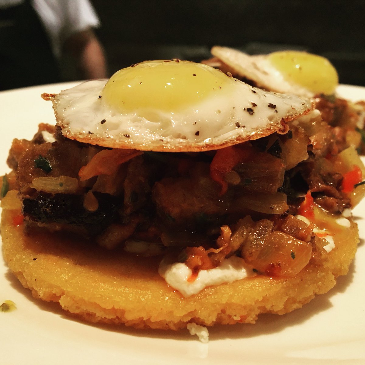 ParamountBeacon's tweet photo. Can we tempt you tonight? Arepa Crostini with crispy pork belly and sunny side-quail eggs. On our daily dinner menu. https://t.co/geopdOWnVf