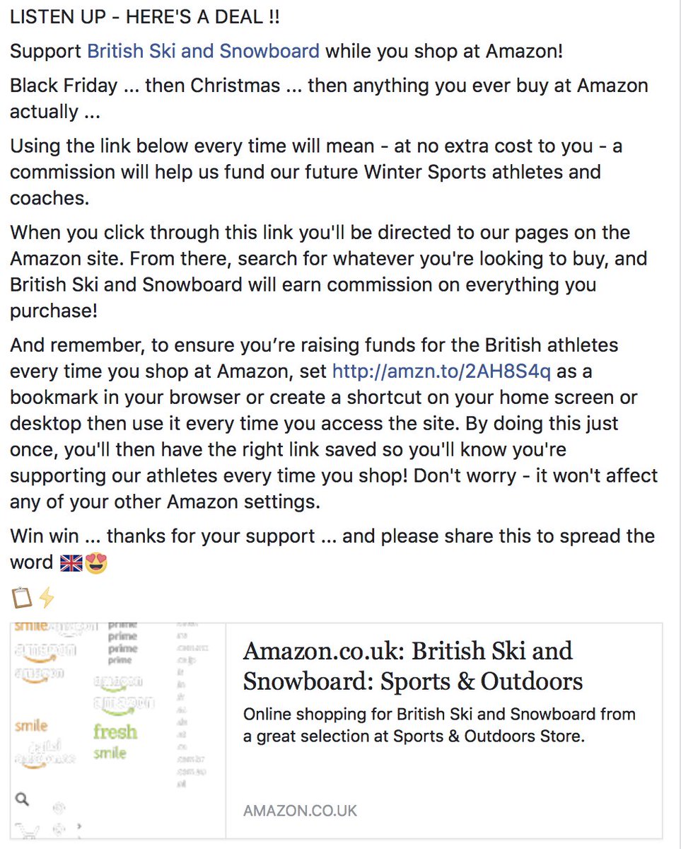 LISTEN UP !! 
Help us support future winter sports athletes by using the link below when you use Amazon for Black Friday, Christmas, Birthdays ... in fact ... anything ... save the link as a favourite and spread the word 🇬🇧👍🏼😍

amazon.co.uk/b/ref=as_li_ss…