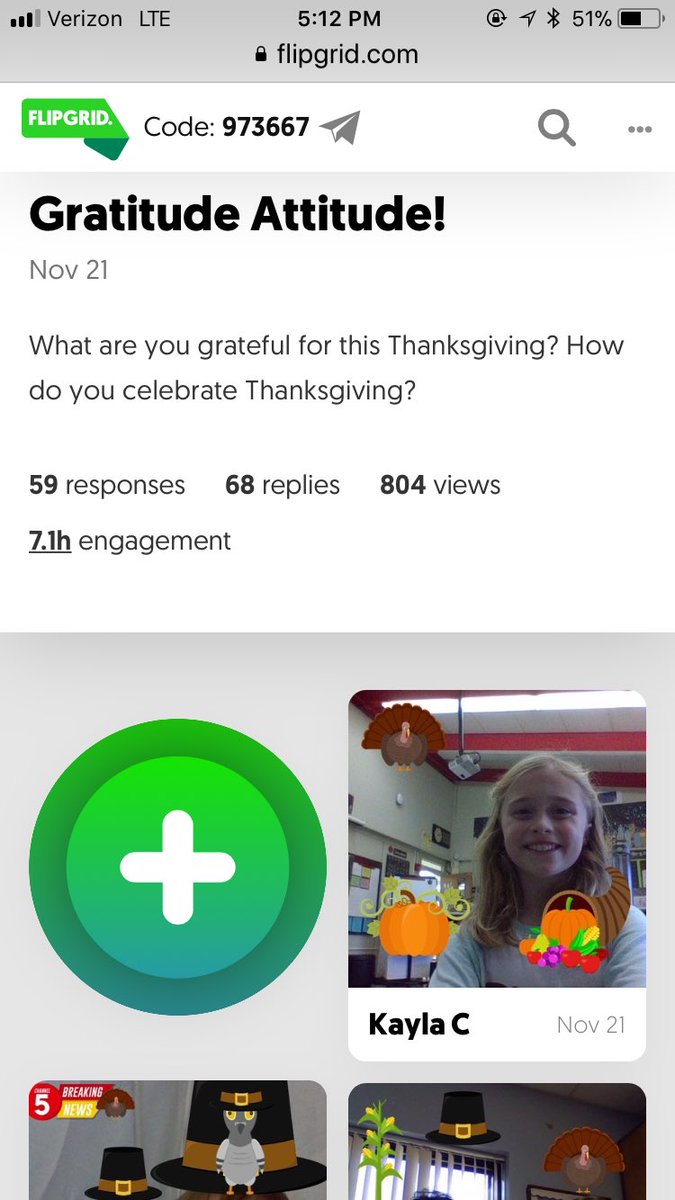 SDJill's tweet photo. Fifth grade has #flipgridfever with a Gratitude Attitude! Check out this Flipgrid! https://t.co/5AJfUiWTL5 #southdavis #opcsd https://t.co/UMlmY7FzYz