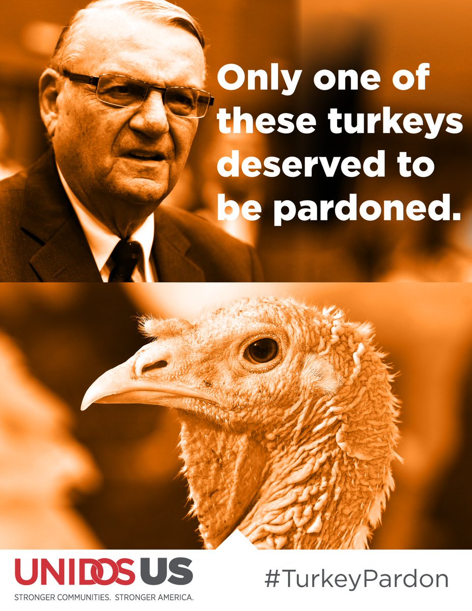 JMurguia_Unidos's tweet photo. This is not the first turkey Trump has pardoned this year… but at least the turkey on the bottom deserved it. #TurkeyPardon #ArpaioWasAFowlPardon https://t.co/TQcniSS4Sg