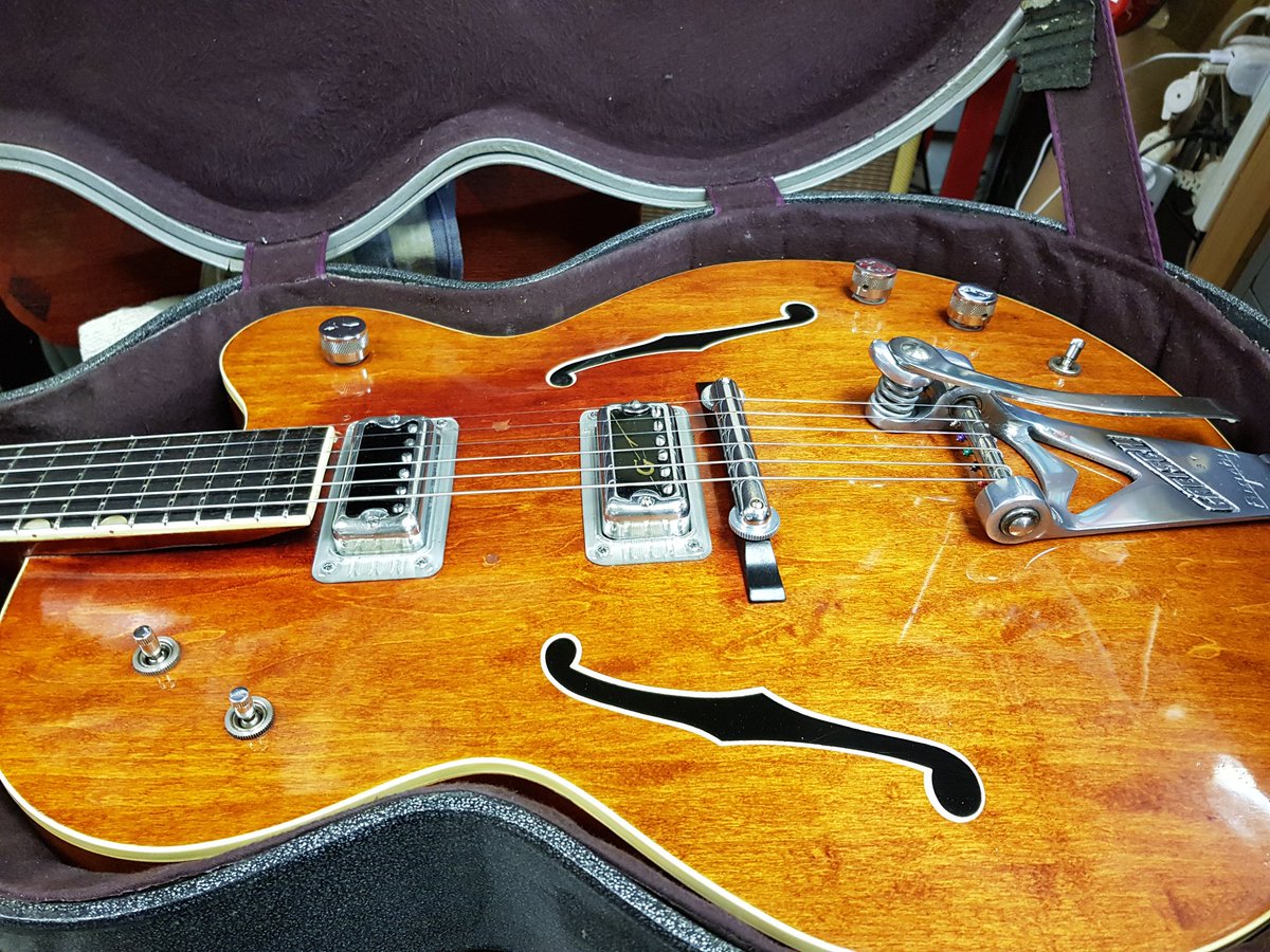 TGRWorkshop's tweet photo. For sale: 1964 Gretsch 6119 'Harrison model'. Refretted a year ago, plays and sounds great. Original case. Offers around £2600. Can be viewed at the workshop. Please share, RT, etc https://t.co/Pl6Tiap5zG