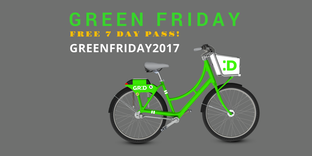 HAPPY #GreenFriday! Get a FREE 7 Day Pass to work off those #ThanksgivingWeek calories. Download the <a href="/SocialBicycles/">Social Bicycles</a> app or visit bit.ly/1FWrdIJ to redeem. Promo code: GREENFRIDAY2017 #BlackFriday2017 #GridBikes