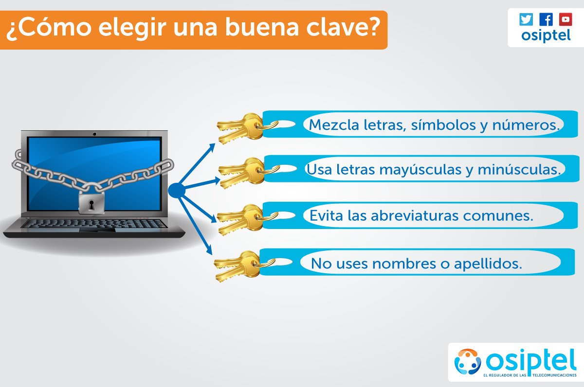 OSIPTEL's tweet photo. #TipsOsiptel Te sugerimos cambiar tus contraseñas periódicamente y seguir estas recomendaciones al momento de crear una nueva 🙂 https://t.co/pGv3RJztpn