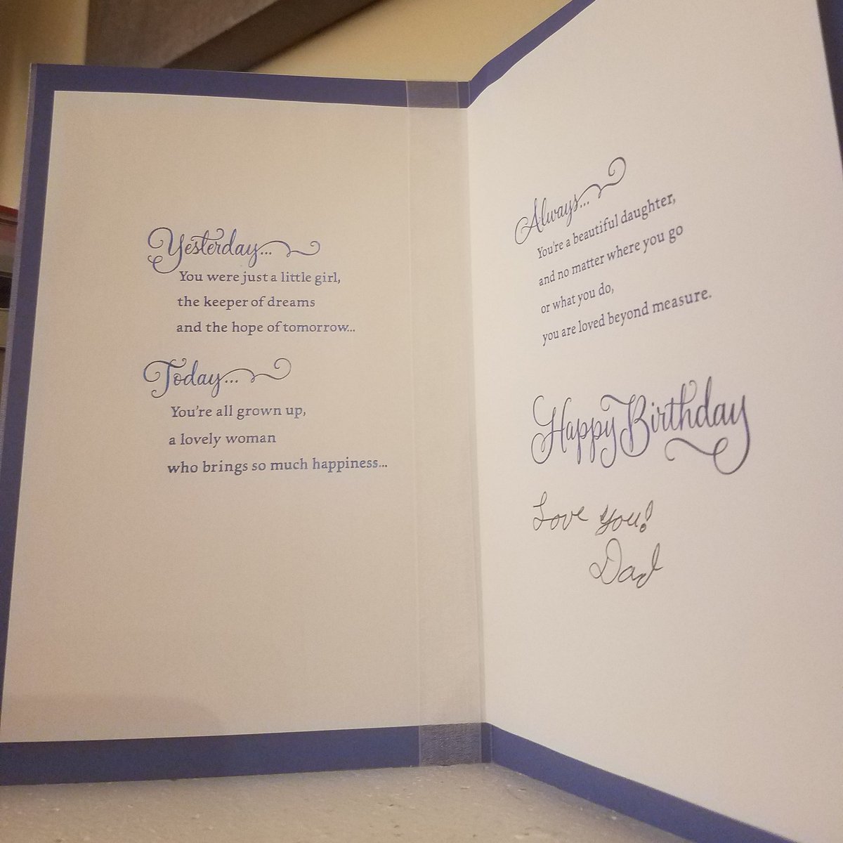 msworldpageants's tweet photo. Wow! When cleaning off your dining room table results in a precious surprise. Thank you Daddy for this beautiful birthday card and gift♡ I love you! #DadsRule #Thankful #ThanksDaddy #CleanTheTable https://t.co/Roxrr7cac1