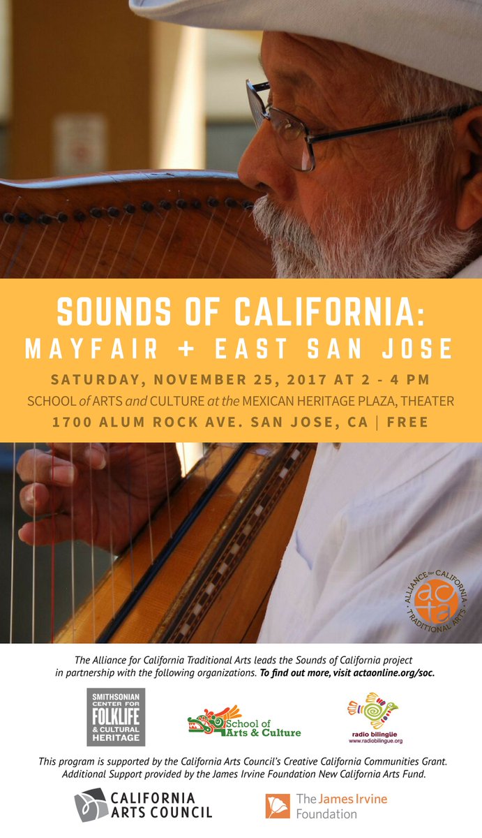 SmithsonianFolk's tweet photo. Friends in the San Francisco Bay Area, our partners at @CalTradArts
 are hosting a free concert this Saturday in San Jose with @Folkways  artist Artemio Posadas and others. More info: https://t.co/GPaZyCYIzU #SoundsofCA https://t.co/BDmQ4Oe0CO