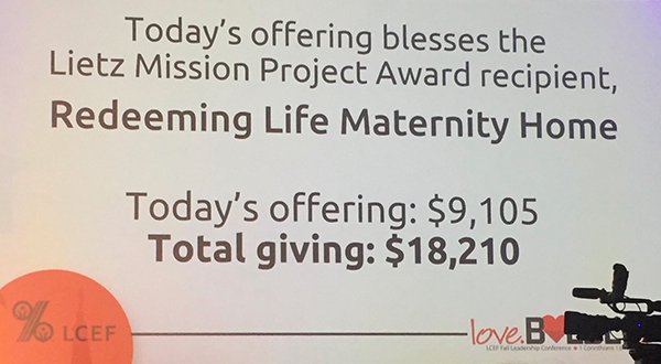 LCEF_'s tweet photo. The offering collected during Sunday’s worship service at #FLC2017 was donated to the Redeeming Life Maternity Home, the Lietz Mission Project Award recipient. Because our Lord has abundantly blessed LCEF, we matched the offering amount. #LoveBoldly
Total giving: $18,210 https://t.co/v6gIAHzgPe