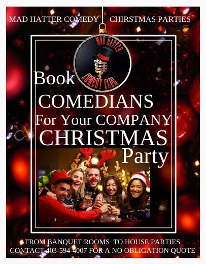DewDropEnt's tweet photo. Book a Comedian for your #CompanyChristmasParty. #BanquetRooms or #HouseParties, Companies big &amp; Small  #MedHat #Redcliff #MadHatterComedy https://t.co/0p2rmvHNGg