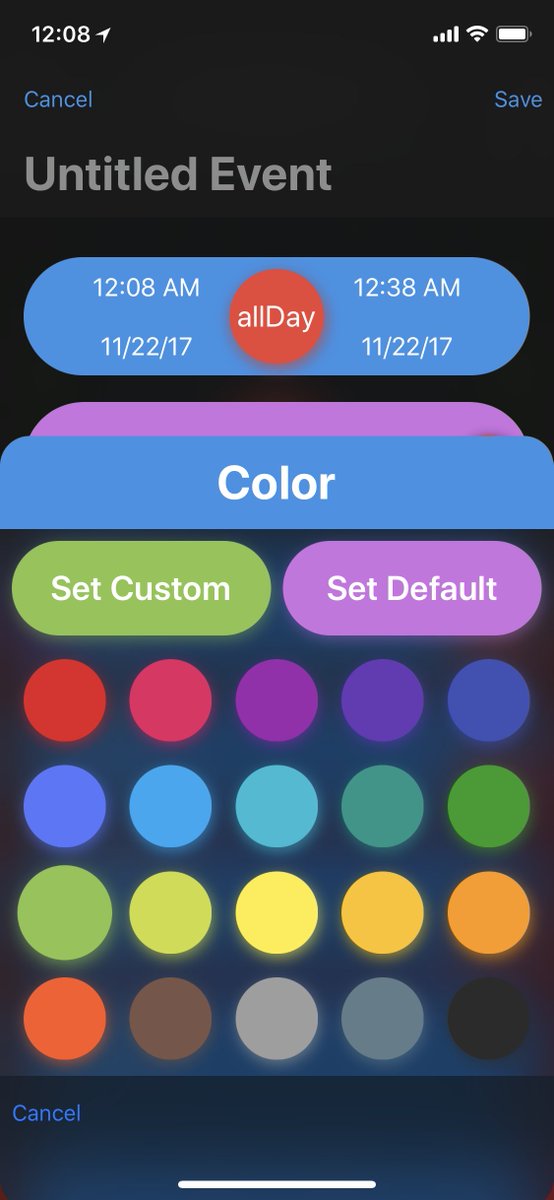 HyzeCalendar's tweet photo. New #beta now available!
You are now able to set a specific color for individual events!
#calendar #swiftlang #iosdev https://t.co/eZFV5b1BwX